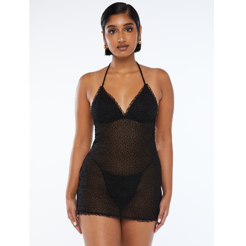 Savage X Fenty Back to the Boudoir Slip 3X Sheer Mesh Dot Black